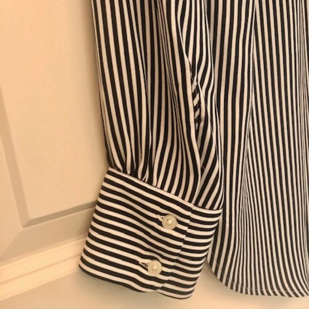 NWT Ann Taylor LOFT Black White Striped Silky Blouse Shirt Long Sleeve Size XS - Picture 9 of 11